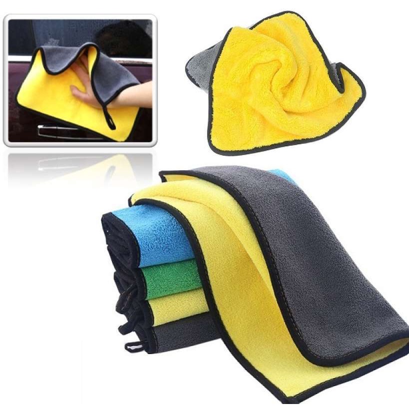 Kain Lap Microfiber Handuk Towel Premium Tebal - Kuning Abu 30 x 60 cm