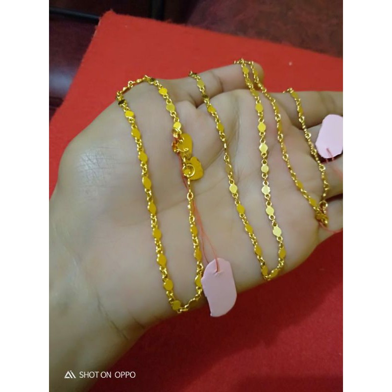 Kalung 45cm dan gelang biji cabe lapis emas 24