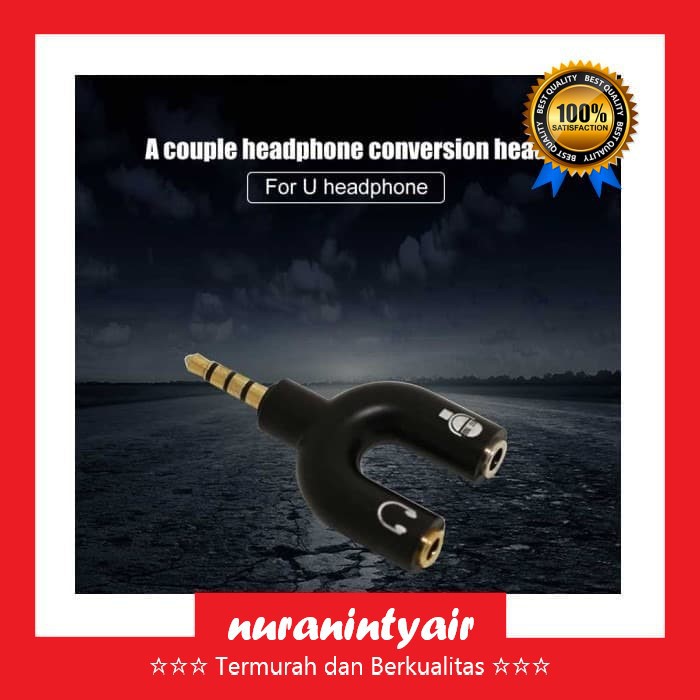 Splitter Audio U Shape 3.5mm ke Headphone &amp; Mic - Overfly