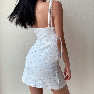 DF BJ092 Dress Wanita Motif Bunga Korean Fashion Mini Dress Sexy