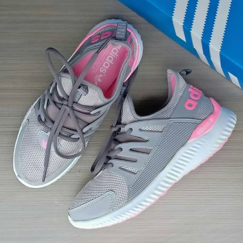 Sepatu Adidas Alphabounce Grey Pink Abu Merah Muda Sneakers Impor Vietnam Premium Ringan Cewek Perempuan Wanita Sekolah Olahraga Fitnes Senam Gym Running Jogging