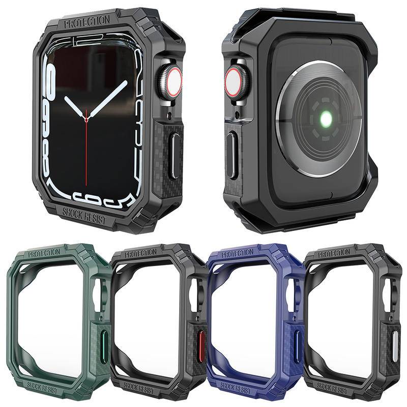 Casing Hard Cover Apple Watch Seri 7 6 SE 5 4 Bahan Serat Karbon Ukuran 41mm 45mm 40mm 44mm