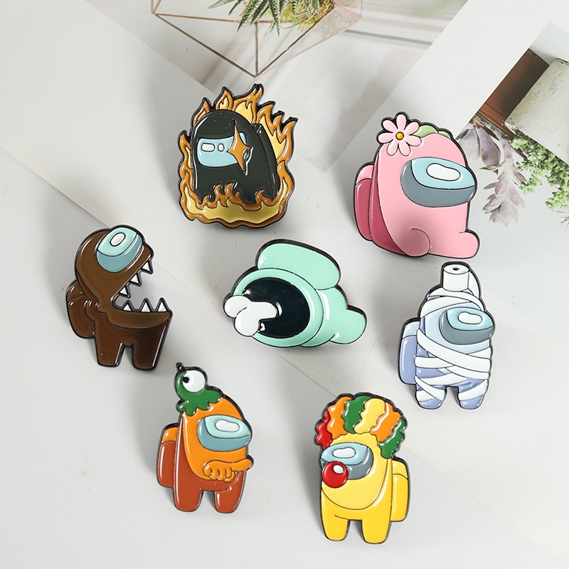 Funny Astronauts Brooch Cartoon Among Character Enamel Pins Creative Brooch Lapel Badge Alloy Brooches Gift