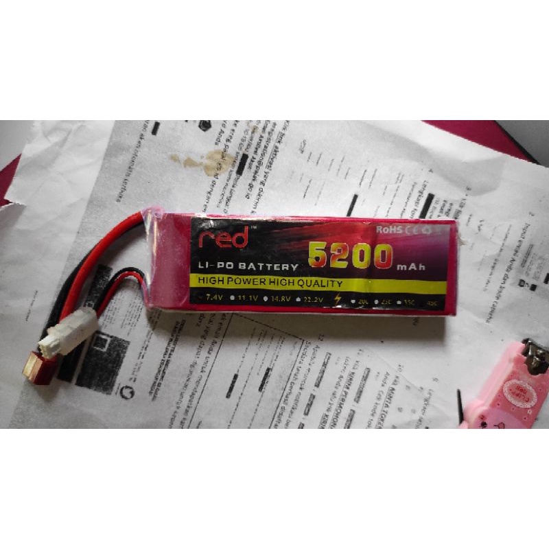 lipo 2s red 5200mah 45c bekas no minus