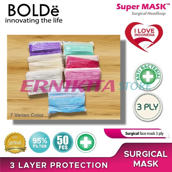 BOLDe SUPER MASK SURGICAL HIJAB 3 PLY - Masker Medis Headloop Izin Depkes