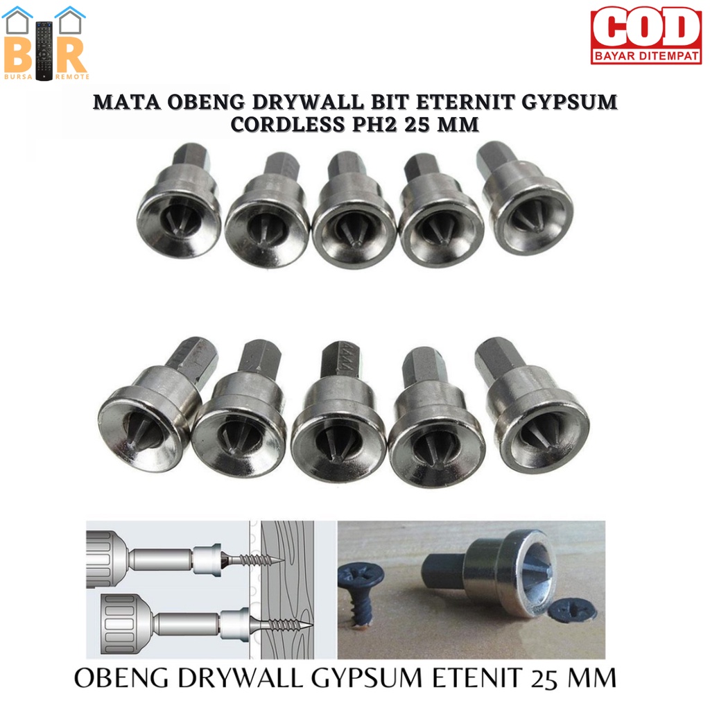 Mata Obeng Cordless Drill Gypsum Drywall Hex 25mm bit eternit *PH2