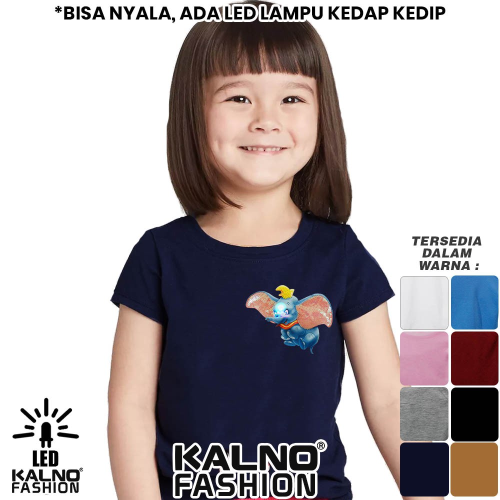 baju anak gambar gajah 1 LED umur 1 - 7 tahun, baju anak karakter bisa nyala