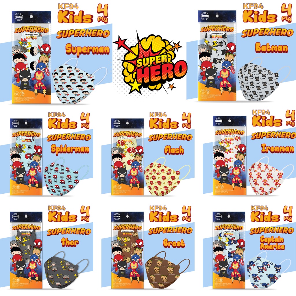 Masker Anak KF94 Motif Superhero Isi 10 Pcs