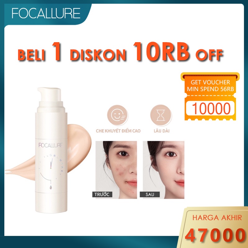 FOCALLURE Flaw-Resistant Longwear Foundation Full-Coverage Waterproof Longwear Cream Base makeup