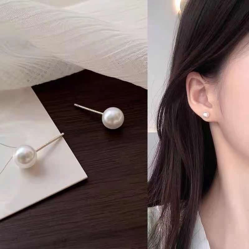 Sterling silver jarum Jepang dan Korea partysu lucu dan kompak mutiara stud anting-anting sederhana