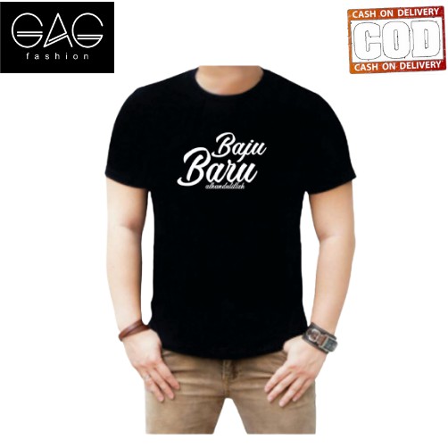 kaos hitam distro kata kata Unik  kaos kata BAJU BARU ALHAMDULILLAH kaos pria dan wanita