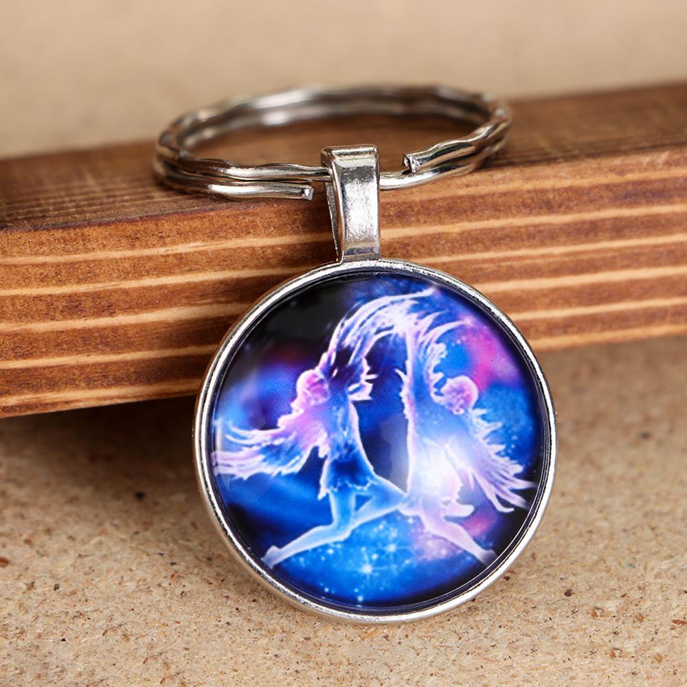 R-flower Constellation Keychain Double Face Hadiah Ulang Tahun Terbaik Celestial Keyring Leo Libra Scorpio Sagitarius