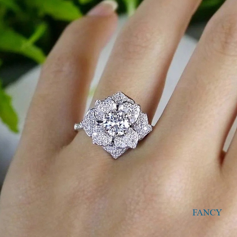 Cincin Sterling Silver Desain Bunga Hias Zircon Gaya Retro Eropa Amerika Untuk Wanita