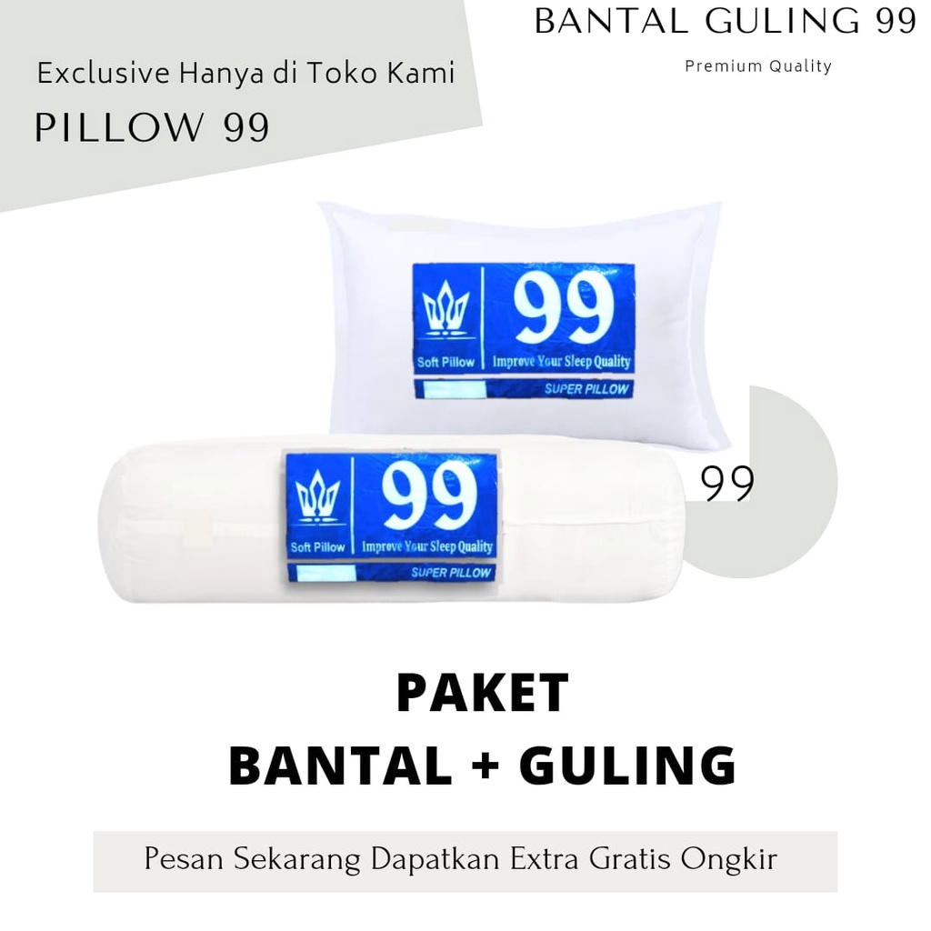 Paket bantal dan guling murah dewasa - 1 set bantal guling 99 putih premium