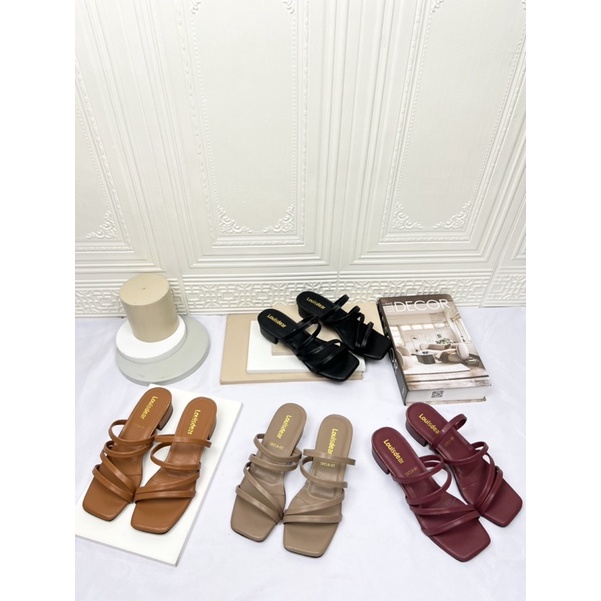 sendal heel wanita terbaru kekinian pesta LOUISDEAR sendal tapak 3 cm bahan kulit dove S104