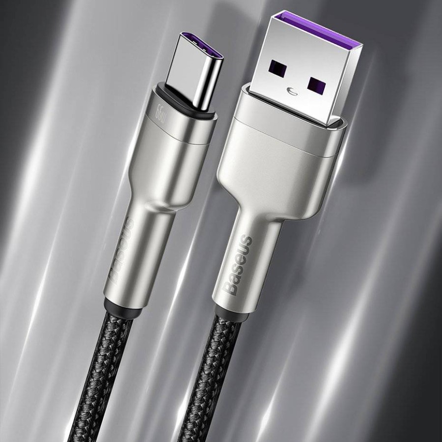 Baseus Original Cafule Metal Kabel Data USB to Type C Fast Charging 6A 66W 2M 2 Meter Cable Charger Casan Ori Tipe C for Huawei Samsung XiaoMi Oppo