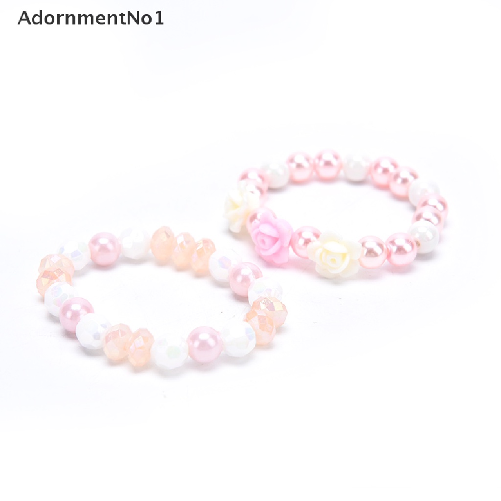 (AdornmentNo1) 2pcs / set Gelang Tangan Elastis Aksen Bunga + Manik-Manik Untuk Perhiasan Anak Perempuan