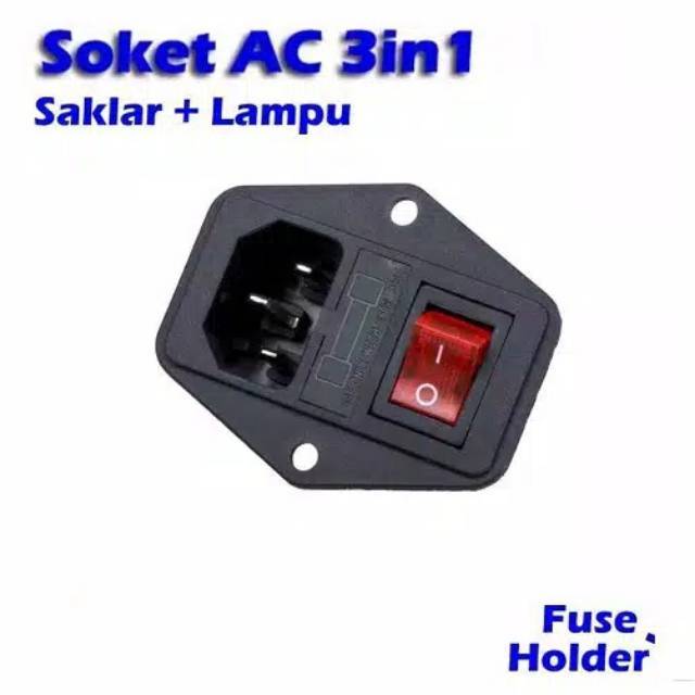 Socket AC 3in1 + Saklar + Fuse Holder Power Outlet Socket BA-88-3in1