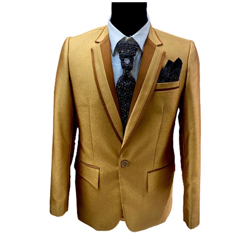 Jas Wedding semi WOOL Jas Pria Stelan Jas nikah dan Celana Blazer Jas Pengantin nikahan Jas Formal-Gold Brown