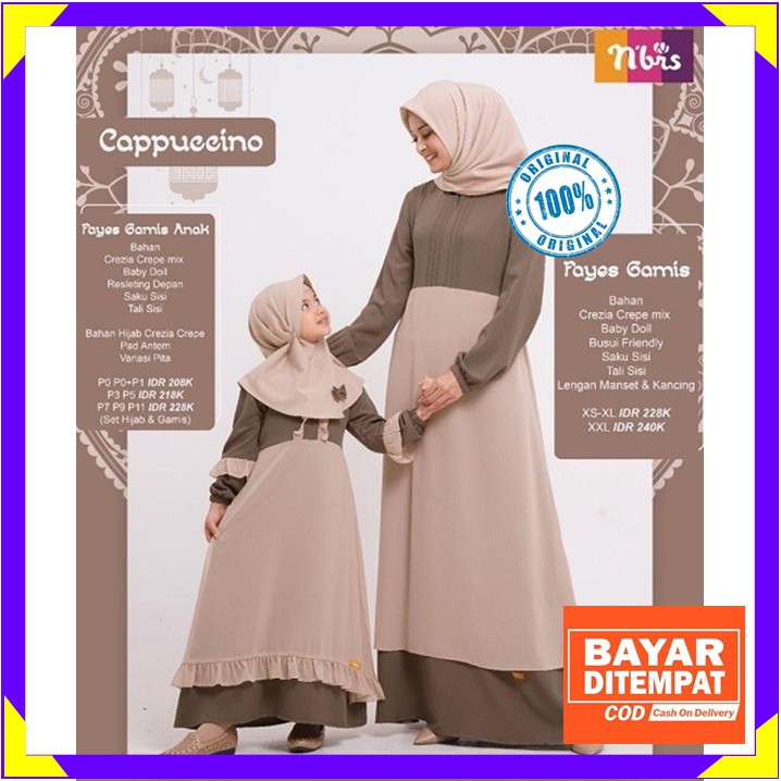 Baju Gamis Anak Perempuan Bayi Fayes Cappucino Nibras Set Setelan Jilbab Terbaru 2021 Umur 0-12 Bula