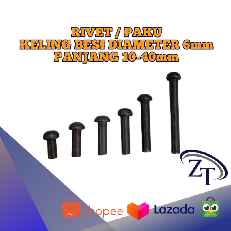 Jual RIVET / PAKU KELING BESI DIAMETER 6mm PANJANG 10mm , 13mm , 20mm ...