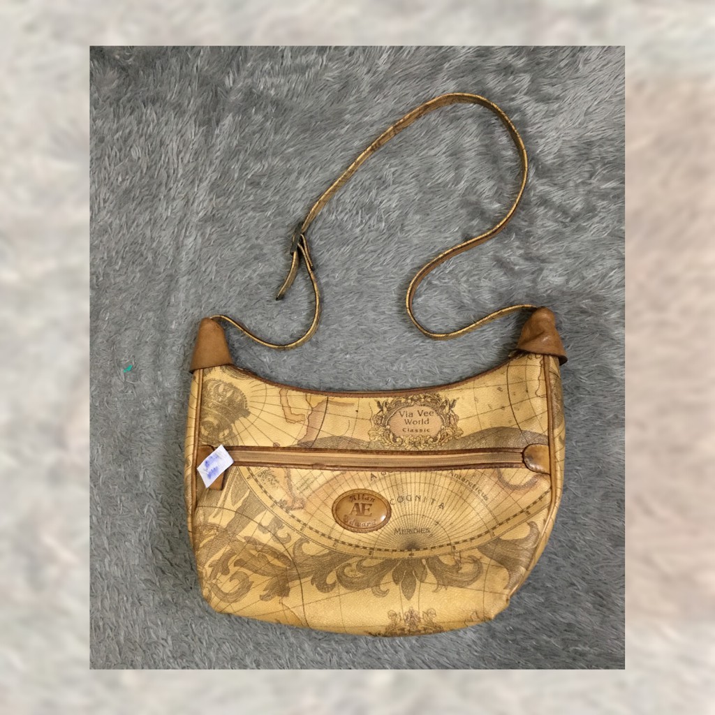 Tas Kulit Asli Motif Peta Allan Edward
