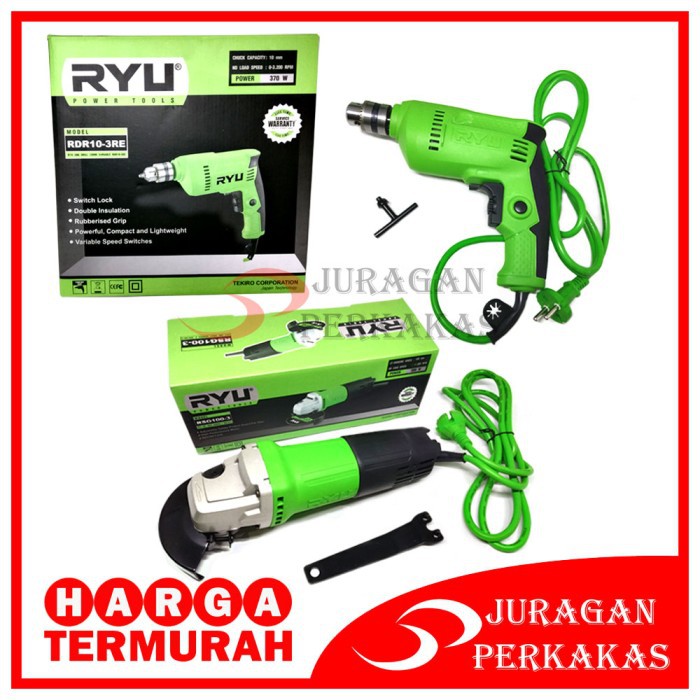 DISKON PAKET 2 SET TEKIRO RYU MESIN BOR LISTRIK 10 MM & RYU MESIN GERINDA MURAH