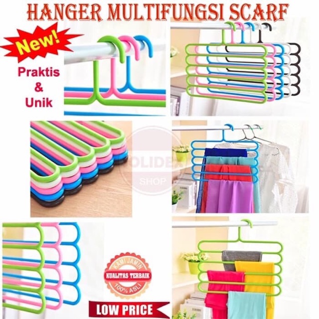 HANGER SUSUN 5 LAUNDRY / GANTUNGAN PLASTIK MULTIFUNGSI SCARF TERMURAH