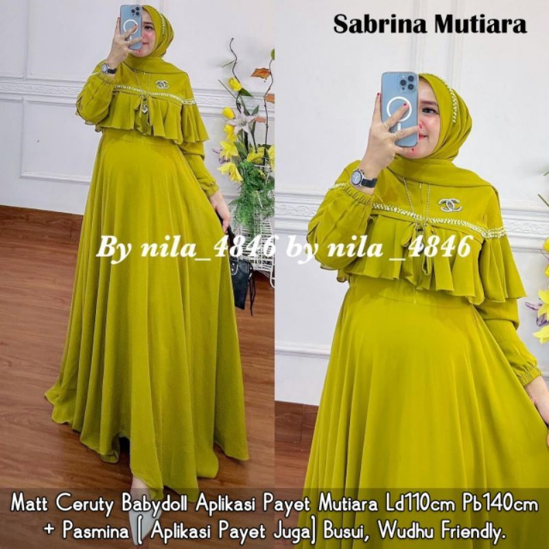 Adikta Dress syari pasmina /Gamis Ceruti Bebydoll Terbaru Aksen Mutiara Full Puring / Fhasion