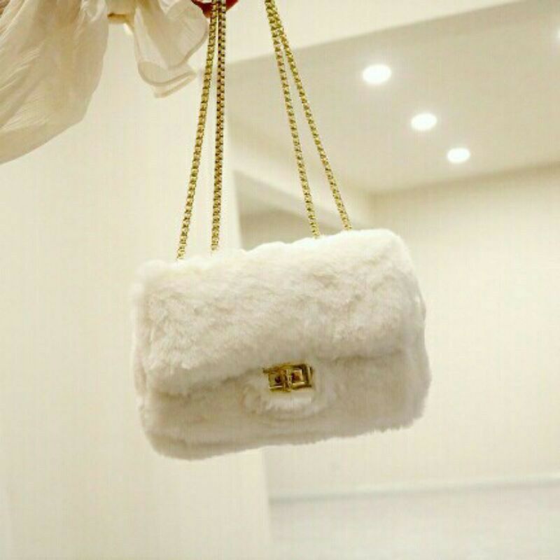 Tas wanita selempang bulu SKB201 Sling bag wanita bulu import tas murah batam