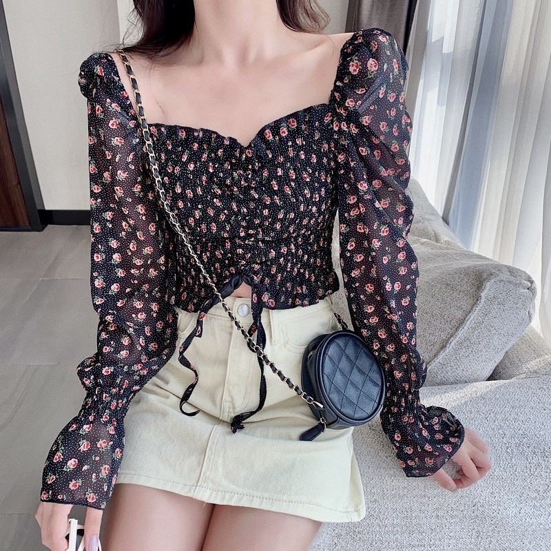 Claudette Floral Puffy Blouse sabrina top sabrina Blouse flower puffy top Serut korean top vintage