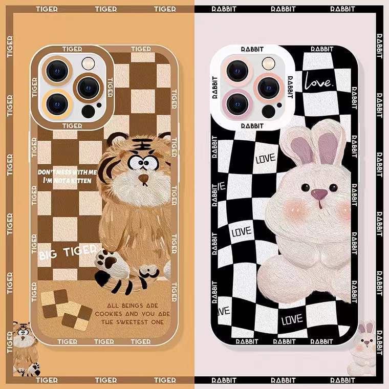 Soft Case Silikon Motif Harimau / Kelinci Untuk IPhone 13 12 Pro Max 11 XS XR X 8 7 6S Plus Mini