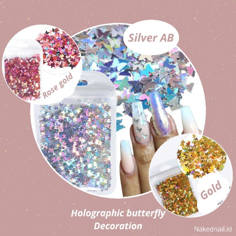 hiasan kuku nail decoration holographic decoration butterfly nail art hiasan kuku nailart nail art