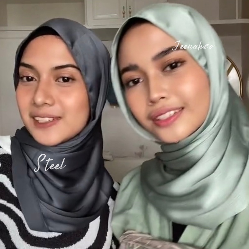 Pashmina Premium Satin Silk Malaysia Textured Crinkle (JAHIT TEPI KECIL SUPER RAPI)-Steel (Eyelash)