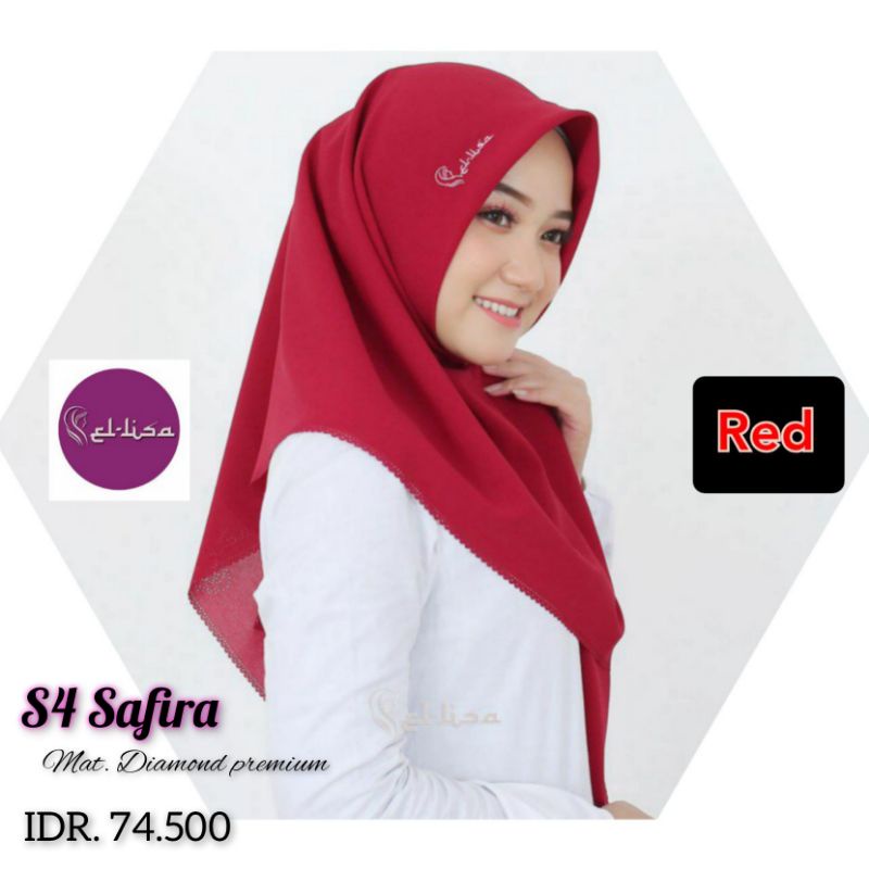 SEGIEMPAT SAFIRA MERAH JILBAB ORI BY ELLISA HIJAB BISA COD BAYAR DITEMPAT