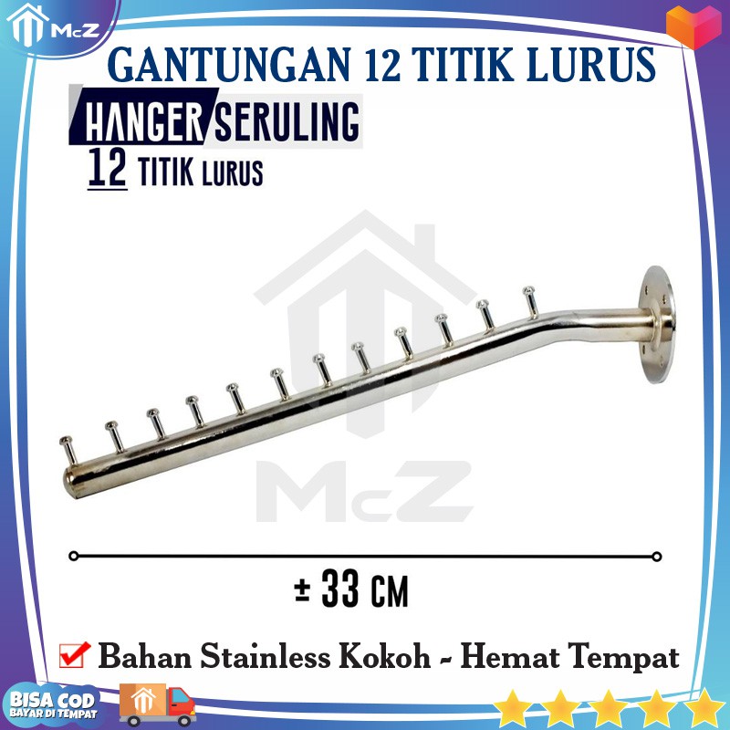 Gantungan Baju 12 Titik Lurus P 33cm Stainless Tempel Tembok Gantungan Baju Dinding Besi Cod Shopee Indonesia