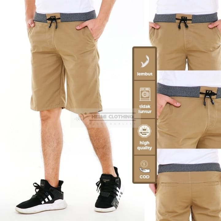 Celana Chino Pendek Pinggang Karet Kain Twill Combed  (BUKAN KAIN DRILL YANG DIPASARAN HARGA MURAH)