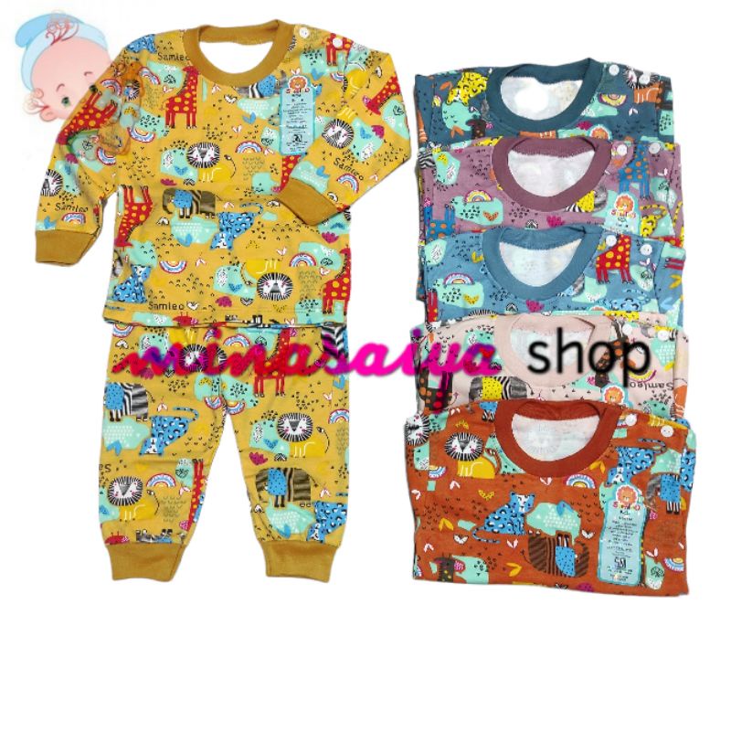 SAMLEO Setelan Bayi SNI Lengan Panjang Print Warna Kancing Pundak Uk. M - XL