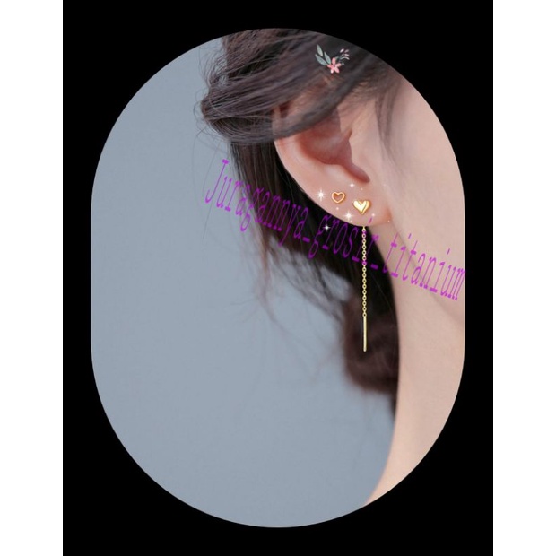 TITANIUM ANTING TUSUK JUNTAI TREND EMAS KOREA PERHIASAN ANTI KARAT&amp;ANTI LUNTUR