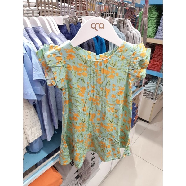 Qna Dress Anak Perempuan Motif Bunga Hijau Mint Original 1-4th