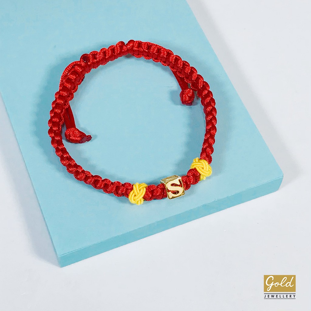 Gelang tali emas kuning kadar 700 70% inisial S tali gpg merah