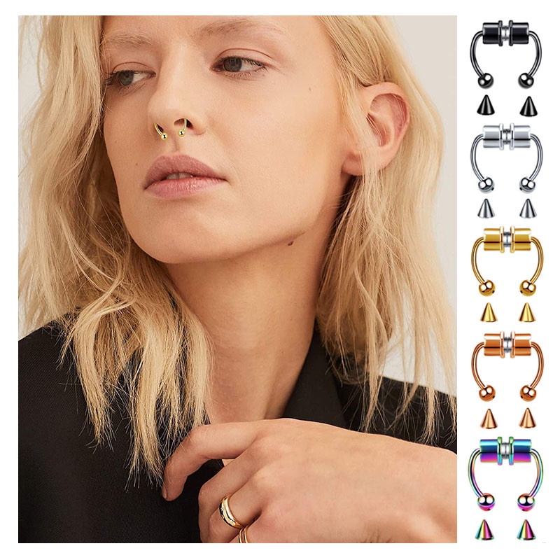 [ACKER] Magnetic Septum Horseshoe Cincin Hidung Palsu 316L Stainless Steel Faux Septum Rings Non-piercing Klip di Hidung Cincin