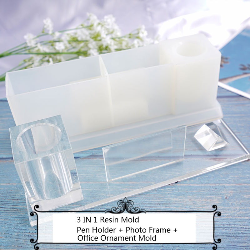 SIY  3 in 1 Multifunctional Pen Holder Photo Frame Resin Molds Picture Frame Pen Pencil Cup Holder Home Office Ornaments Mold
