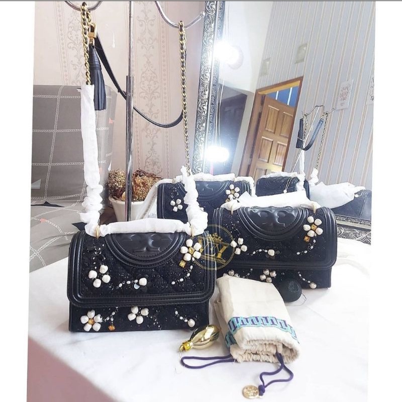 Tory burch fleming embellished tweed small