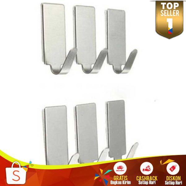 Gantungan Serbaguna Adhesive 6pcs Gantungan Stainless Steel Tahan Lama Hanger Multifungsi Murah