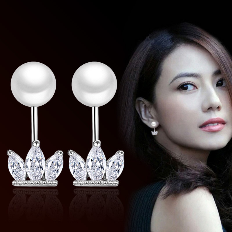 Anting Perak 925 Wanita Mahkota Kristal Es Fashion Perhiasan/Subang Telinga anting perempuan