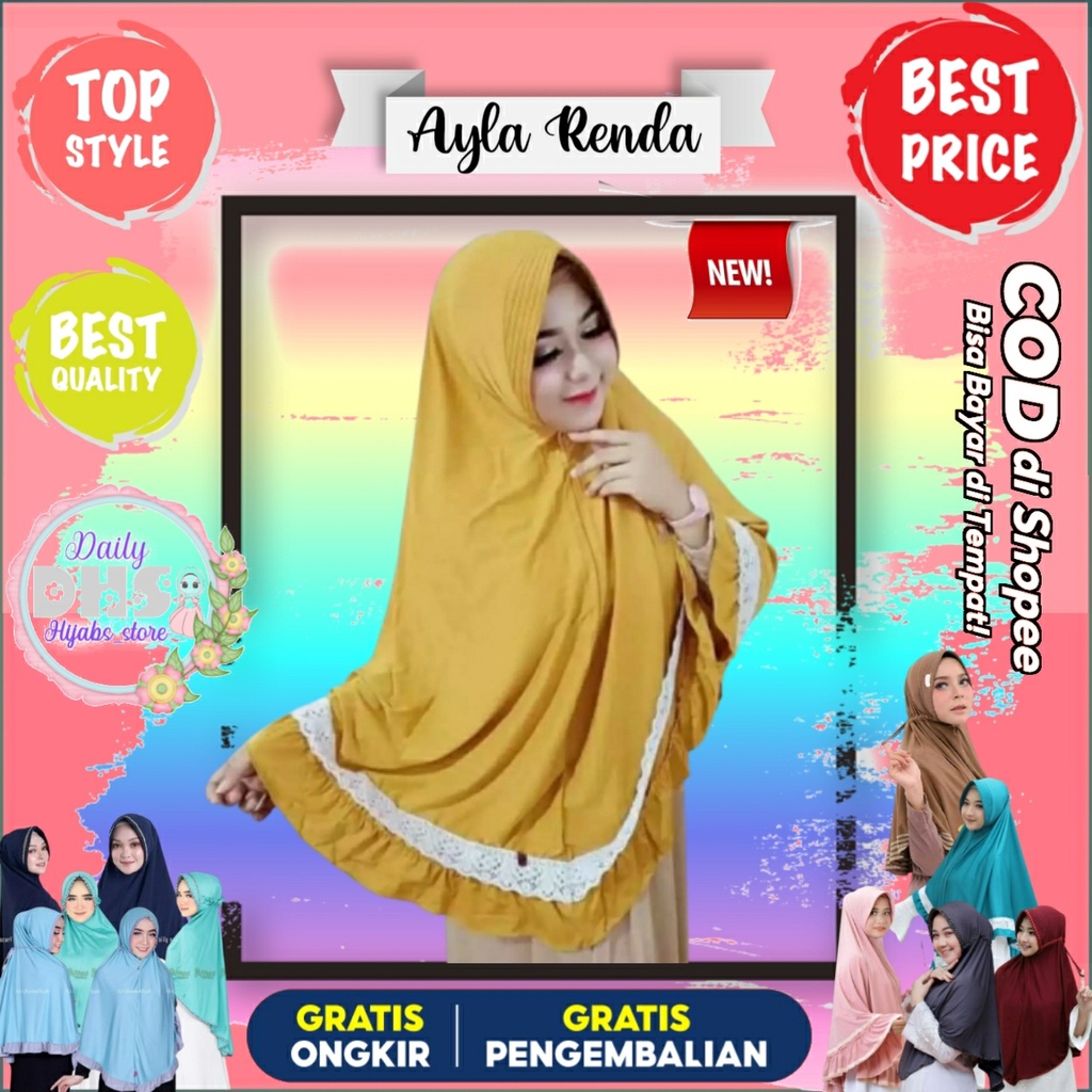 Hijab instan Ayla Renda // Kerudung instan Jilbab instan Dewasa Hijab Jersey Jumbo 2021 Kerudung Ber