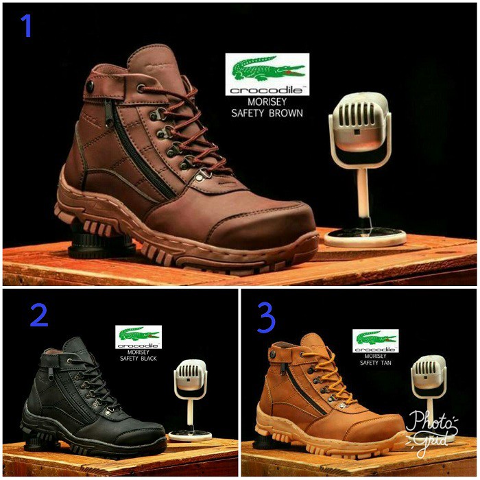 sepatu boots pria tracking hiking adventure crocodile morisey safety ujung besi