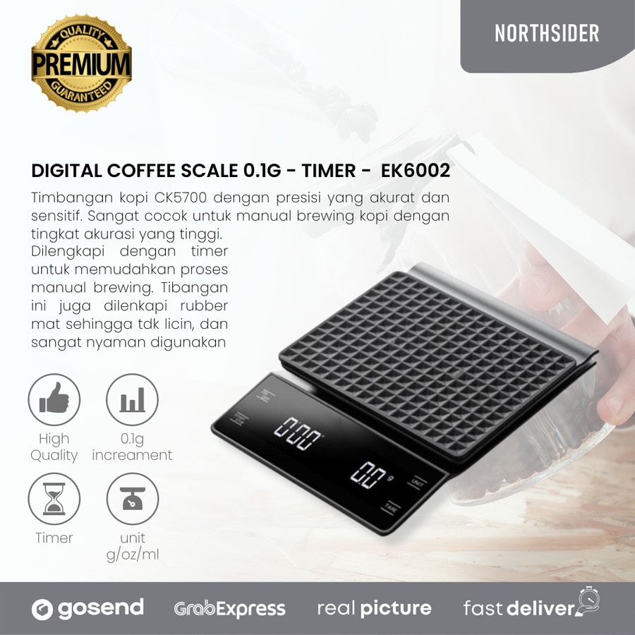 TIMBANGAN KOPI DIGITAL COFFEE SCALE 0.1g - TIMER - RUBBER MAT - EK6002