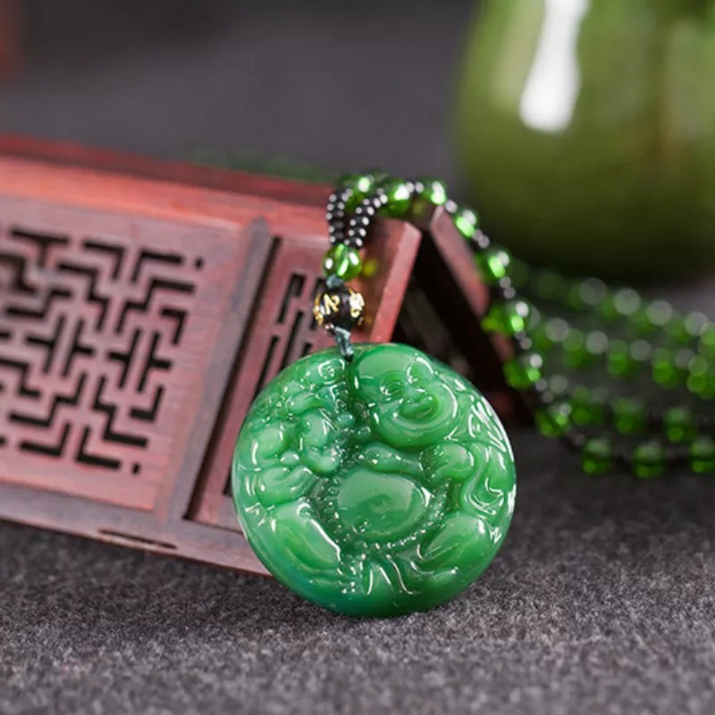 Kalung Budha Giok Hijau Lucky Charm